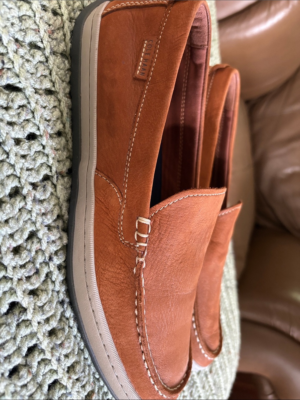 Cole Haan Men's Rust Brown Leather Slip-On Loafers